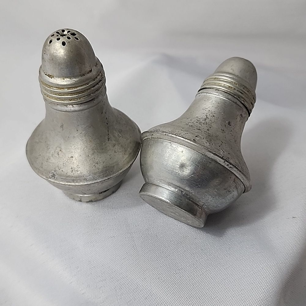 Vintage MCM Silver Aluminum Weighted Salt & Pepper Shakers